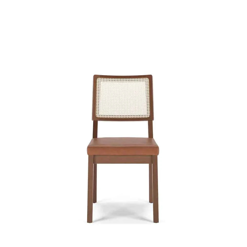 Conjunto de 2 Cadeiras de Madeira Maciça Estofada Saga - Natural c/ PU Caramelo - Palhinha