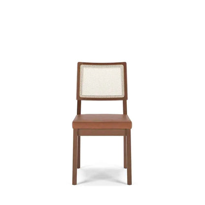 Conjunto de 2 Cadeiras de Madeira Maciça Estofada Saga - Natural c/ PU Caramelo - Palhinha