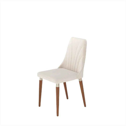 Conjunto de 6 Cadeiras de Madeira Maciça Estofada Lara - Natural c/ Linho Off White - Champanhe