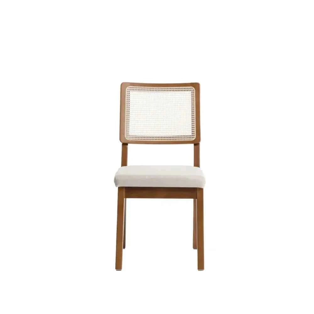 Conjunto de 6 Cadeiras de Madeira Maciça Estofada com Palhinha Saga - Natural c/ Linho Mescla Cru