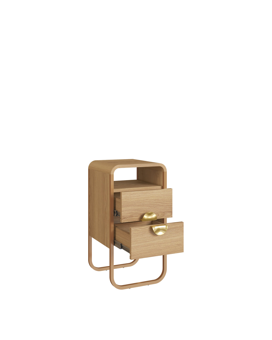 Mesa de Cabeceira 2 Gavetas Pés em Aço Dunna 30 cm - Mel c/ Dourado