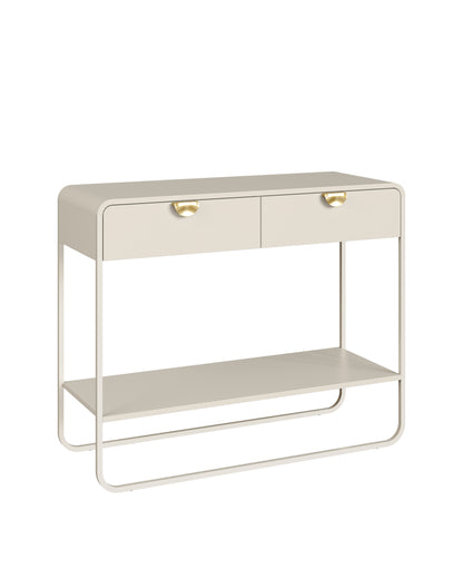 Aparador 2 Gavetas 1 Prateleira Pés em Aço Dunna 100 cm - Off White c/ Dourado