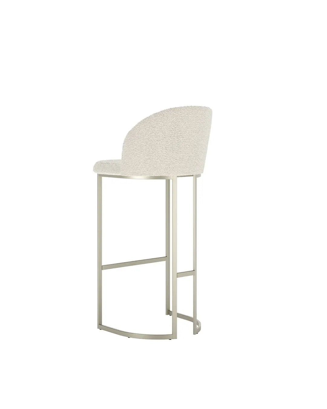 Banqueta Alta de Aço Estofada com Braços Beverly - Champanhe c/ Bouclé Off White