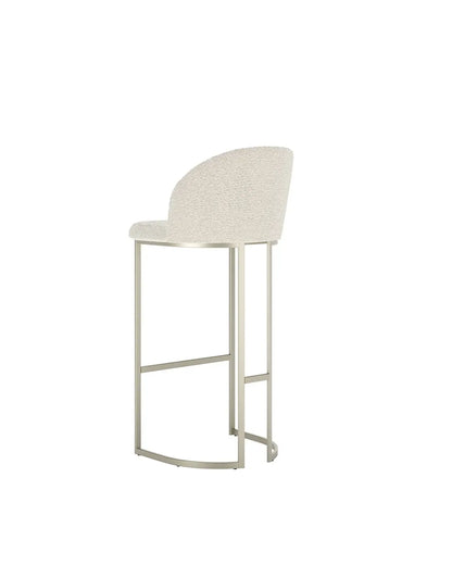 Banqueta Alta de Aço Estofada com Braços Beverly - Champanhe c/ Bouclé Off White