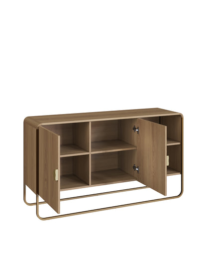 Buffet 2 Portas 1 Prateleira Pés em Aço Dunna 135 cm - Mel c/ Dourado