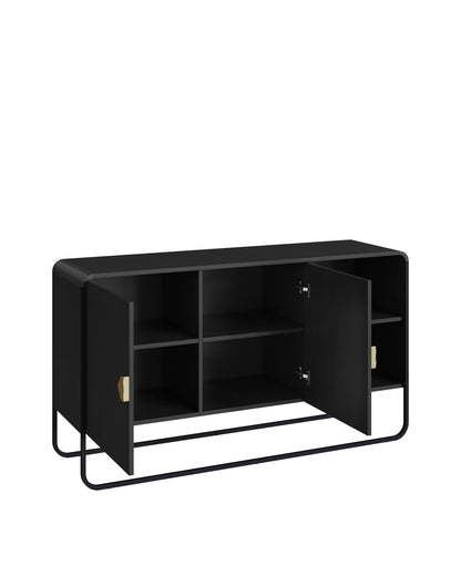 Buffet 2 Portas 1 Prateleira Pés em Aço Dunna 135 cm - Preto c/ Dourado