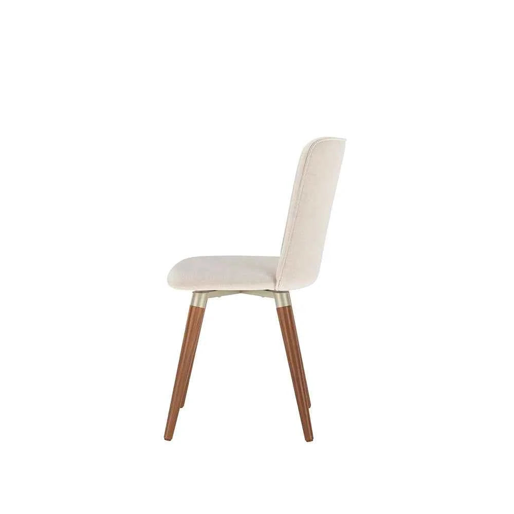 Conjunto de 8 Cadeiras de Madeira Maciça Estofada Dakota - Natural c/ Linho Off White - Champanhe