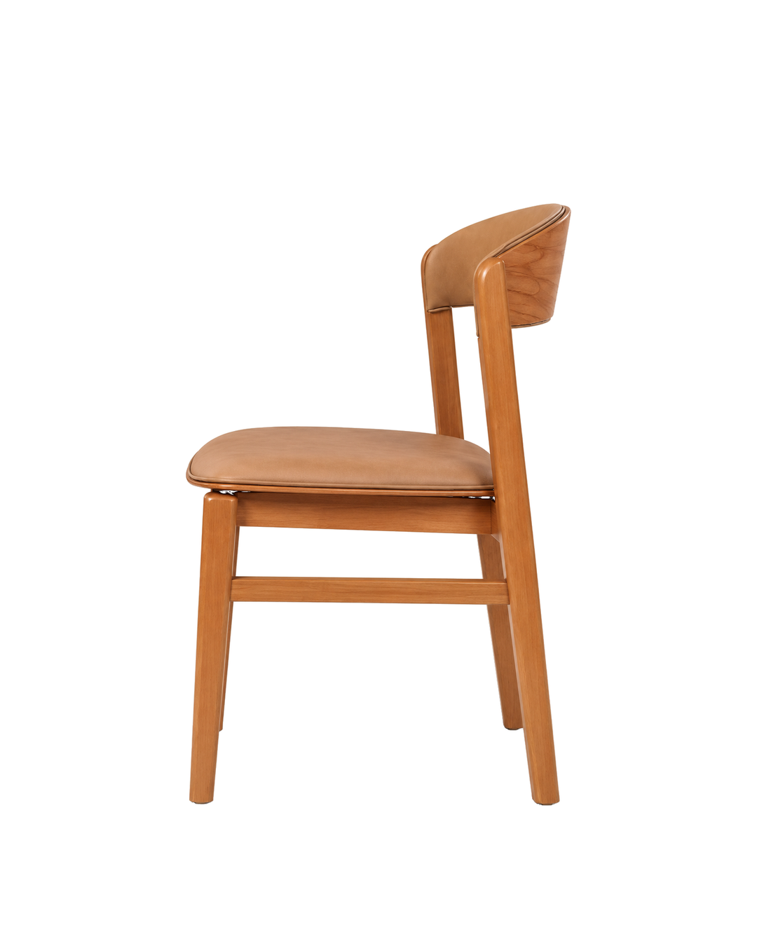 Cadeira de Madeira Maciça Estofada Arbor - Natural c/ PU Caramelo