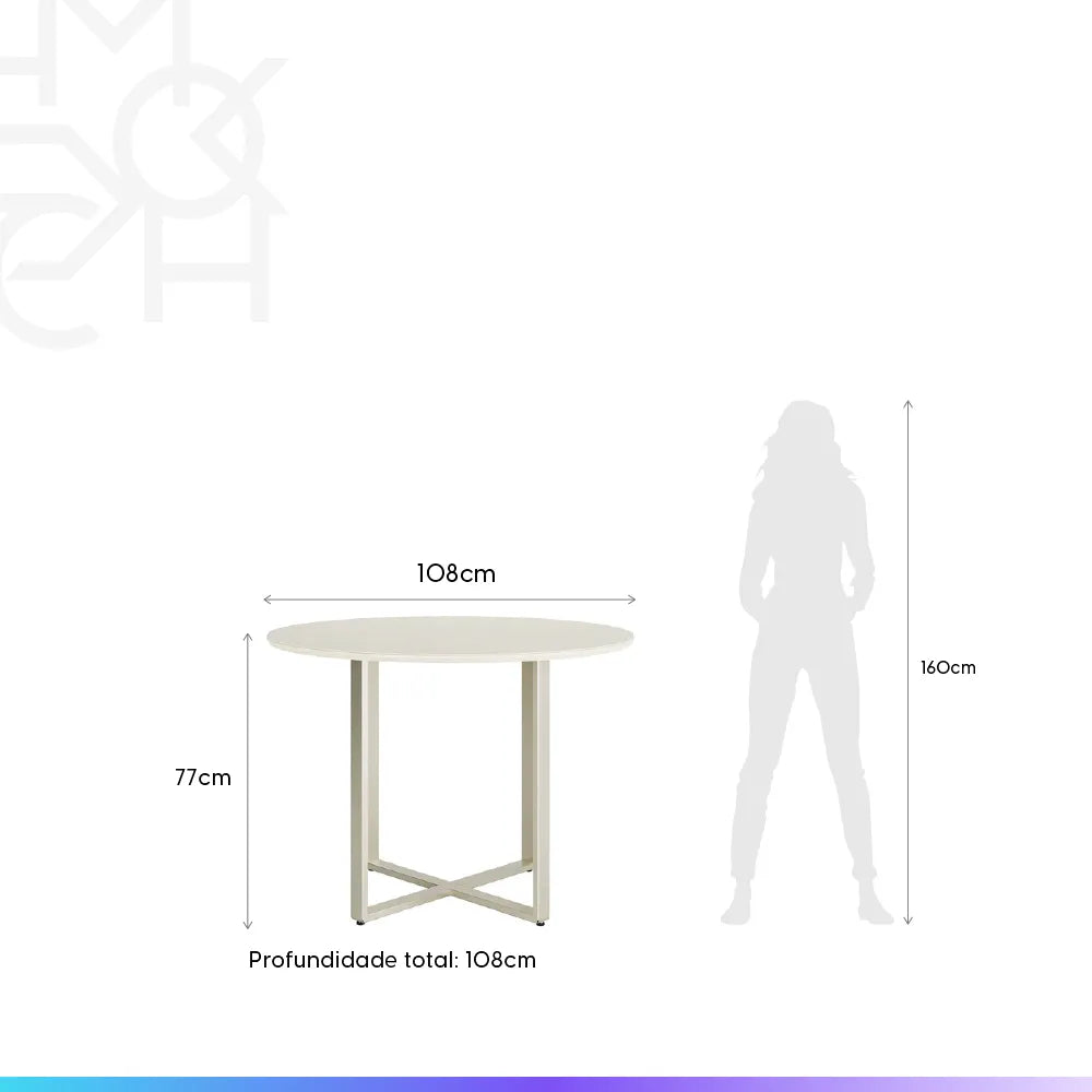 Conjunto de Jantar Mesa Redonda com Vidro Arcádia 4 Cadeiras Lucille - Champanhe c/ Off White