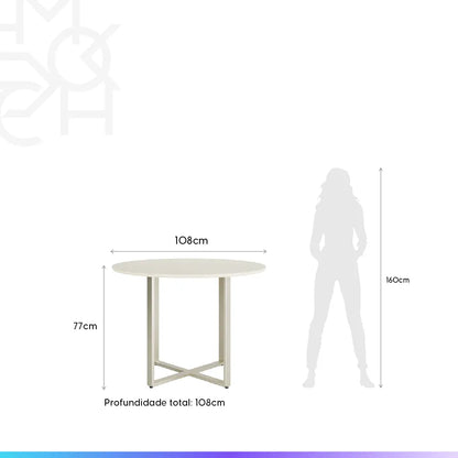 Conjunto de Jantar Mesa Redonda com Vidro Arcádia 4 Cadeiras Lucille - Champanhe c/ Off White
