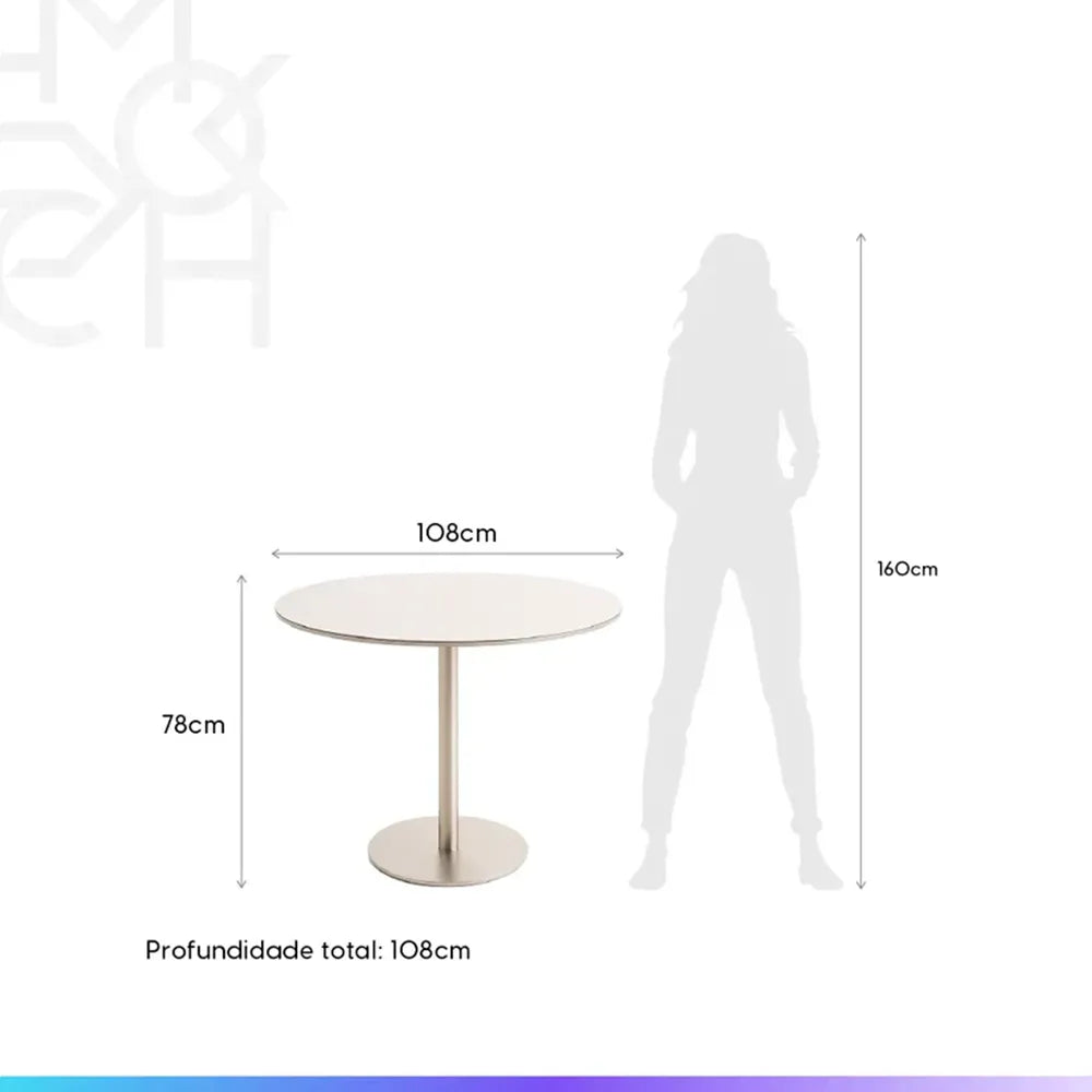 Conjunto de Jantar Mesa Redonda com Vidro Cloe 4 Cadeiras Lara - Champanhe c/ Off White - Fendi