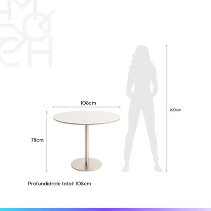 Conjunto de Jantar Mesa Redonda com Vidro Cloe 4 Cadeiras Lara - Champanhe c/ Off White - Fendi