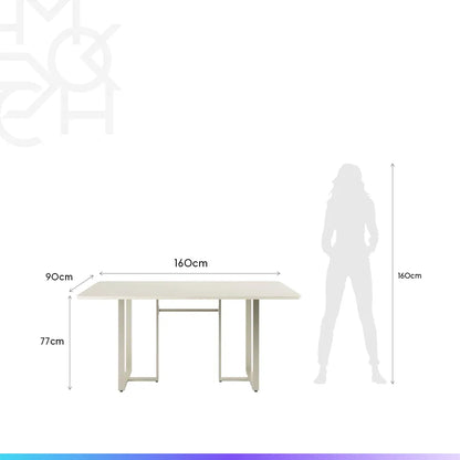 Conjunto de Jantar Mesa Retangular com Vidro Arcádia 6 Cadeiras Lucille - Champanhe c/ Off White