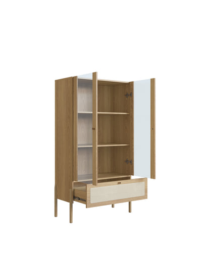 Cristaleira 2 Portas Vidro 1 Gaveta Urdi 83 cm - Mel c/ Palhinha