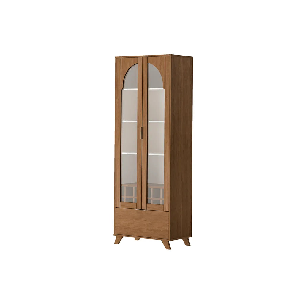 Cristaleira 2 Portas com Vidro Verona 70 cm - Mel c/ Off White