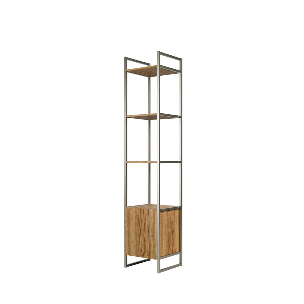Estante com 3 Prateleiras 1 Porta MDF com Aço Voss 40 cm - Freijó c/ Champanhe