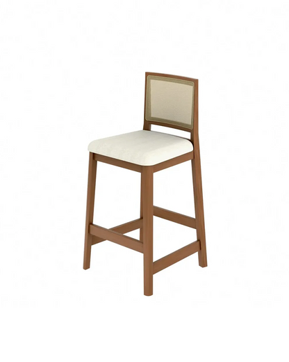 Banqueta Marla - Linho Off White c/ Madeira Natural