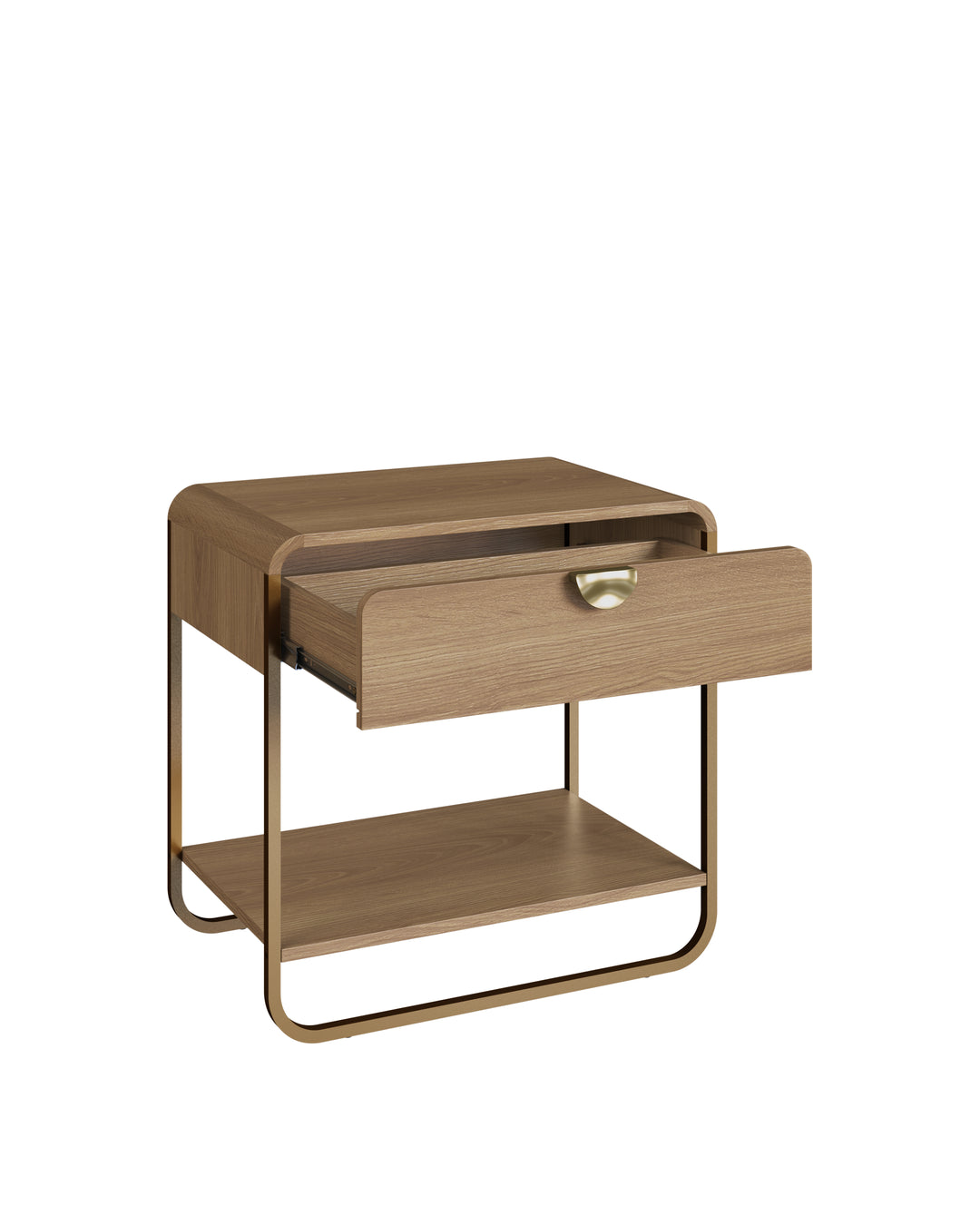 Mesa de Cabeceira 1 Gaveta 1 Prateleira Pés em Aço Dunna 60 cm - Mel c/ Dourado