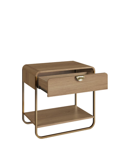Mesa de Cabeceira 1 Gaveta 1 Prateleira Pés em Aço Dunna 60 cm - Mel c/ Dourado