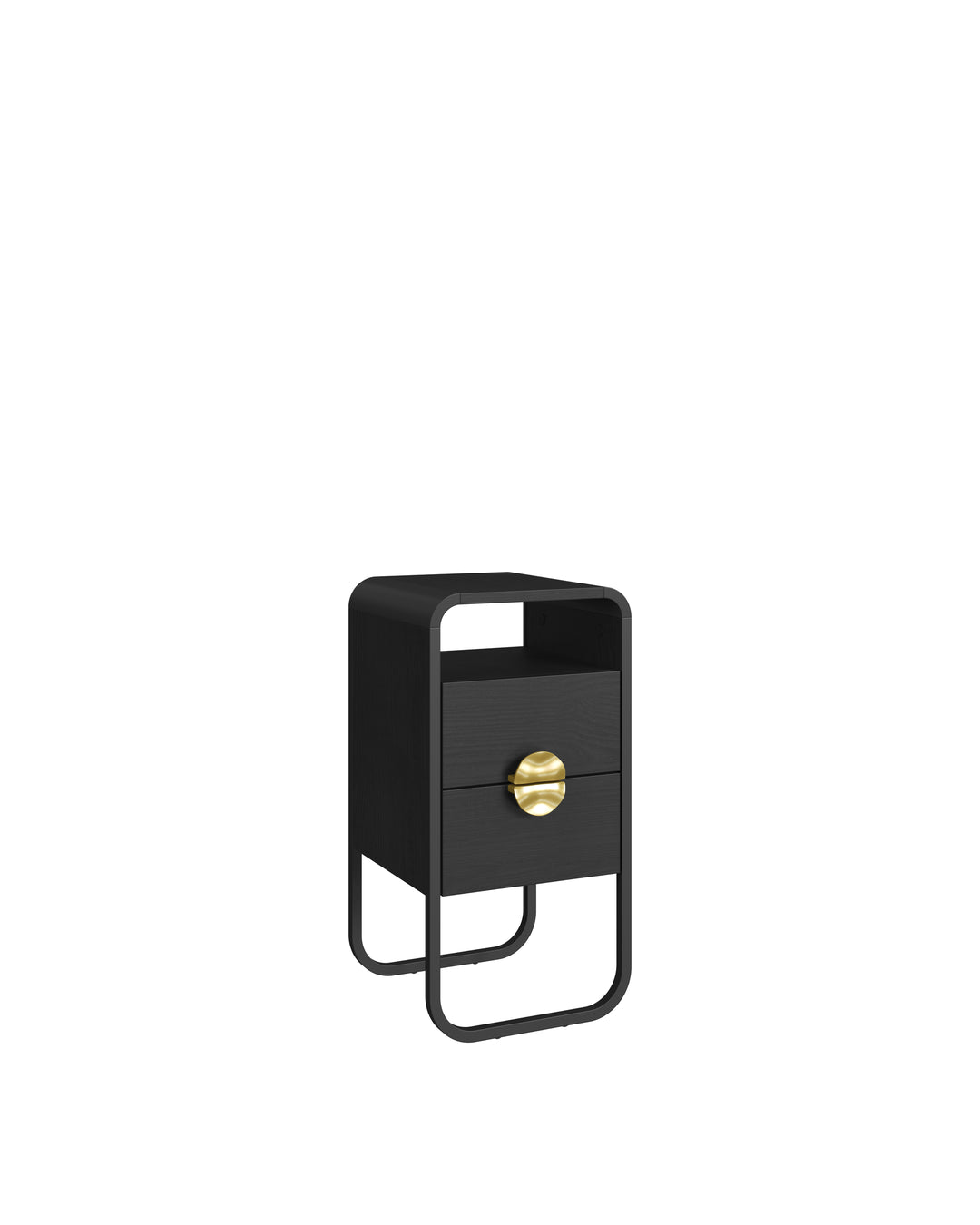 Mesa de Cabeceira com 2 Gavetas 1 Nicho Dunna 30 cm - Preto c/ Dourado