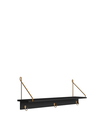 Prateleira Decorativa Multiuso com Ganchos Dunna 90 cm - Preto c/ Dourado