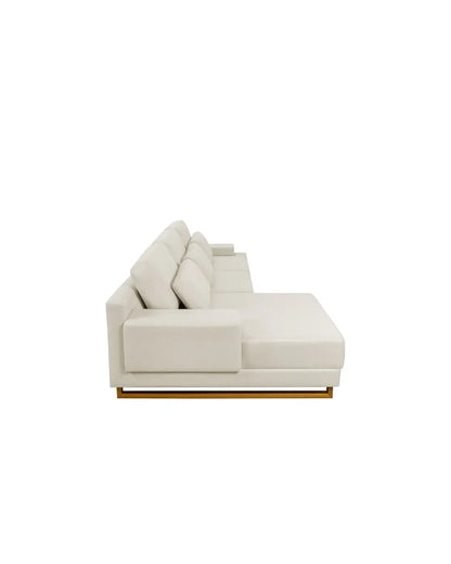 Sofá 3 Lugares com Chaise Lado Esquerdo Mônaco 270 cm - Linho Texturizado Bege c/ Natural