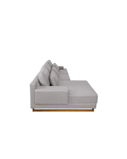 Sofá 3 Lugares com Chaise Lado Esquerdo Mônaco 270 cm - Linho Texturizado Cinza c/ Natural