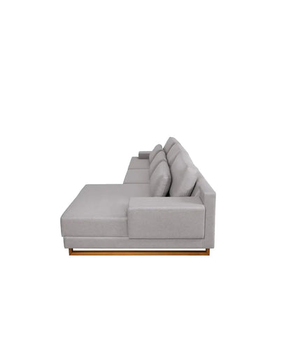 Sofá 3 Lugares com Chaise Lado Direito Mônaco 240 cm - Linho Texturizado Cinza c/ Natural