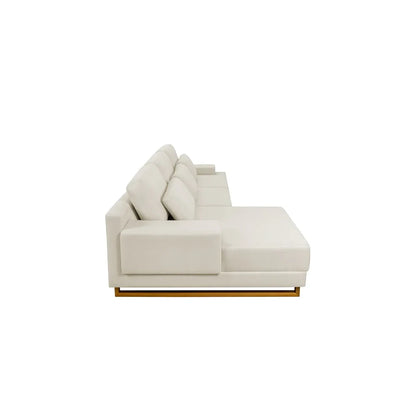 Sofá 6 Lugares com Chaise Lado Esquerdo Mônaco 300 cm - Linho Texturizado Bege c/ Natural