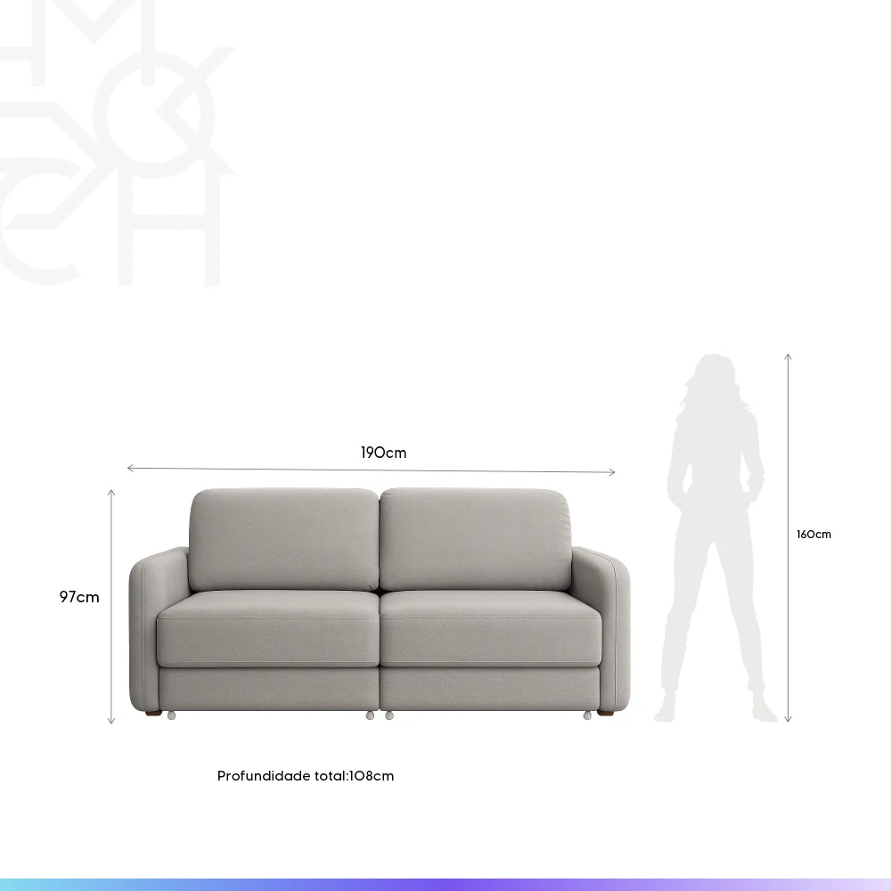 Sofá Cama Retrátil e Reclinável 3 Lugares Hudson 190 cm - Linho Texturizado Cinza