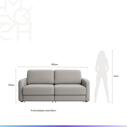 Sofá Cama Retrátil e Reclinável 3 Lugares Hudson 190 cm - Linho Texturizado Cinza