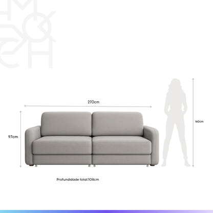 Sofá Cama Retrátil e Reclinável 4 Lugares Hudson 270 cm - Linho Texturizado Cinza