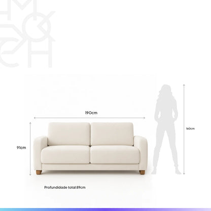 Sofá 3 Lugares Capri 190 cm - Linho Texturizado Bege c/ Natural