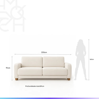 Sofá 4 Lugares Capri 230 cm - Linho Texturizado Bege c/ Natural