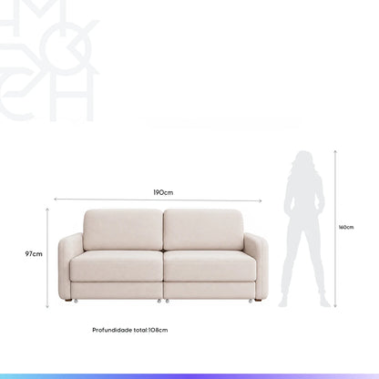 Sofá Cama Retrátil e Reclinável 3 Lugares Hudson 190 cm - Linho Texturizado Bege