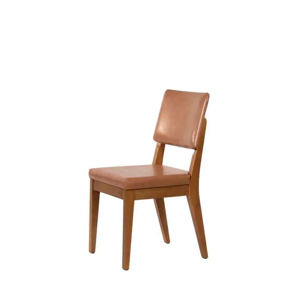 Conjunto de 6 Cadeiras de Madeira Maciça Estofada Ella - Natural c/ PU Caramelo (Cópia)