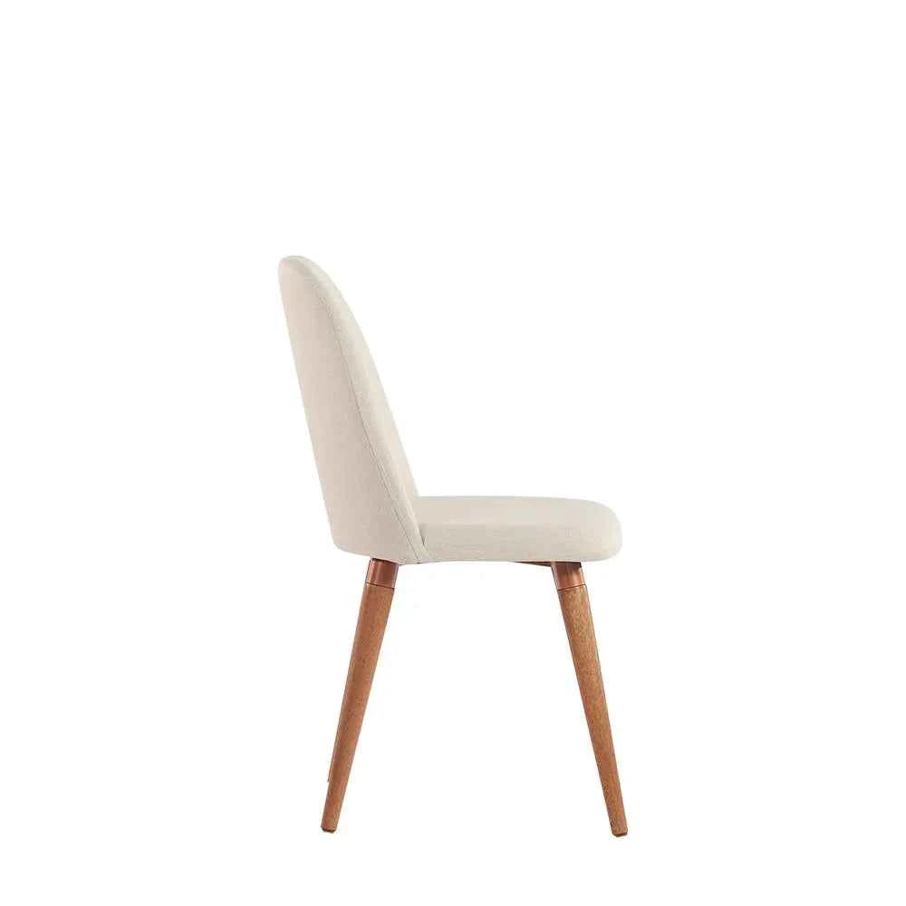 Conjunto de 4 Cadeiras de Madeira Maciça Estofada New Drop - Natural c/ Linho Off White - Cobre