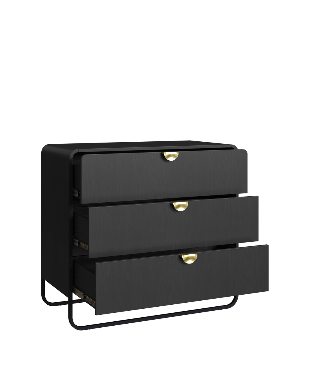 Cômoda 3 Gavetas Pés em Aço Dunna 90 cm - Preto c/ Dourado