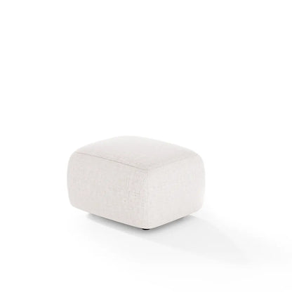 Conjunto Poltrona Giratória e Puff Estofados Aurora - Linho Texturizado Off White