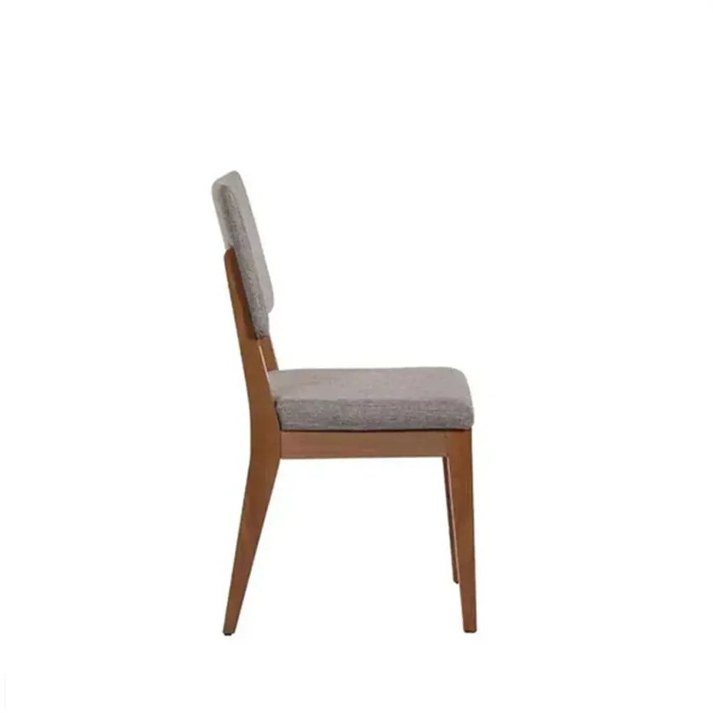 Conjunto com 8 Cadeiras de Madeira Maciça Estofada Ella - Natural c/ Linho Mescla Cinza