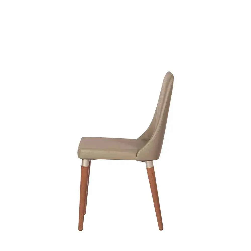 Conjunto de 4 Cadeiras de Madeira Maciça Estofada Lara - Natural c/ PU Fendi - Champanhe