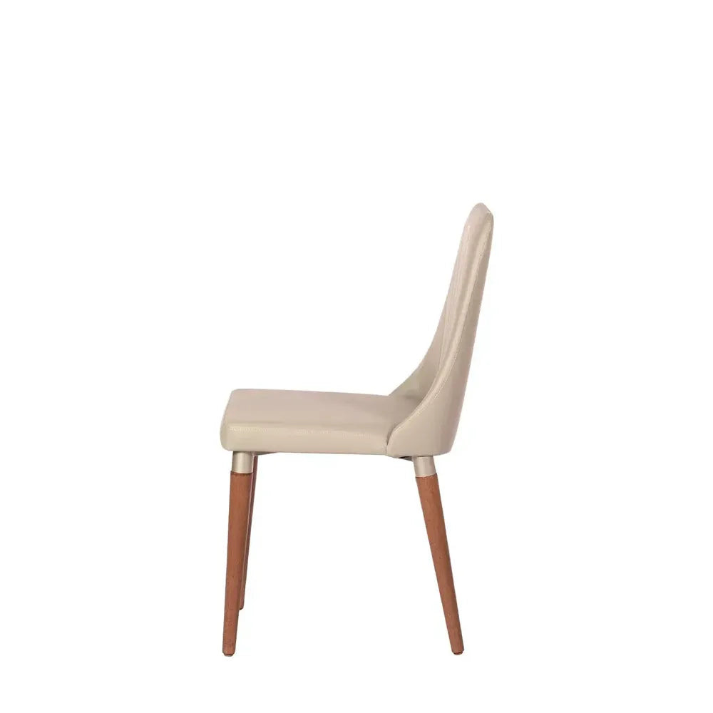 Conjunto de 4 Cadeiras de Madeira Maciça Estofada Lara - Natural c/ PU Off White - Champanhe