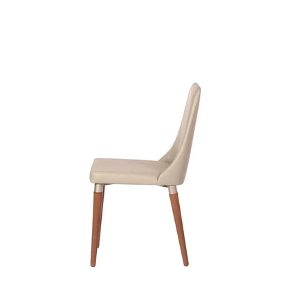 Conjunto de 4 Cadeiras de Madeira Maciça Estofada Lara - Natural c/ PU Off White - Champanhe