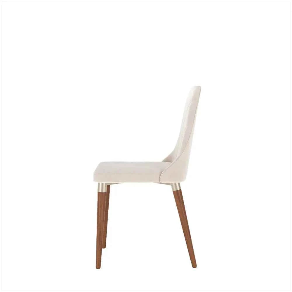 Conjunto de 8 Cadeiras de Madeira Maciça Estofada Lara - Natural c/ Linho Off White - Champanhe