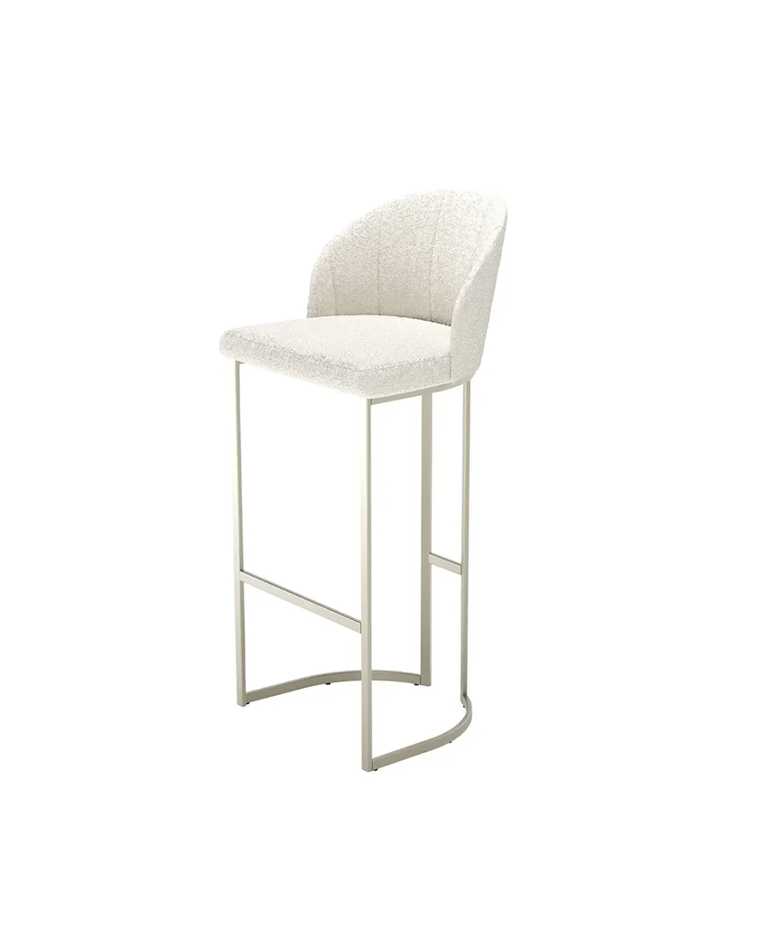 Banqueta Alta de Aço Estofada com Braços Beverly - Champanhe c/ Bouclé Off White