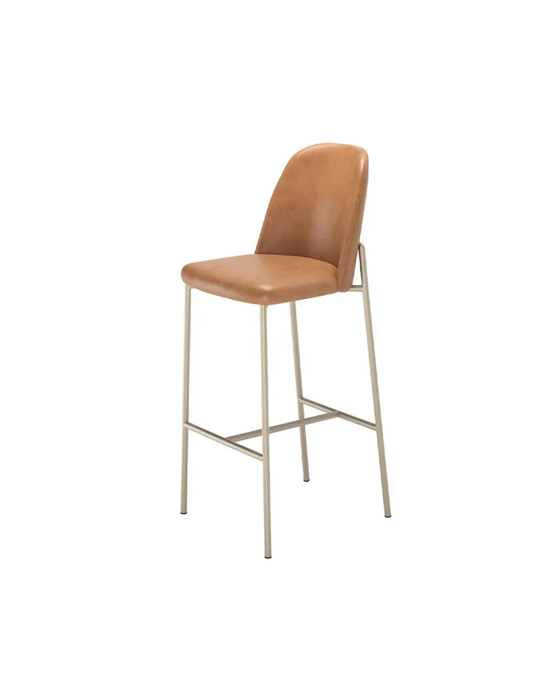 Banqueta Alta de Aço Estofada Lucille - Champanhe c/ PU Caramelo