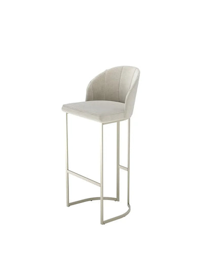 Banqueta Alta de Aço Estofada com Braços Beverly - Champanhe c/ Soft Palha