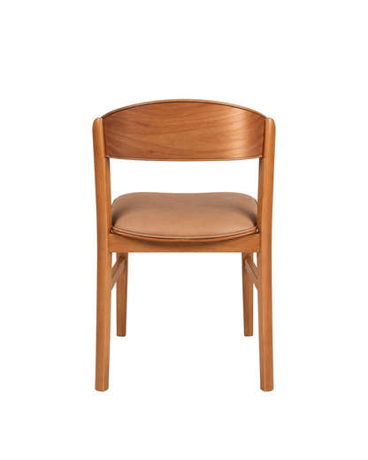 Cadeira de Madeira Maciça Estofada Arbor - Natural c/ PU Caramelo
