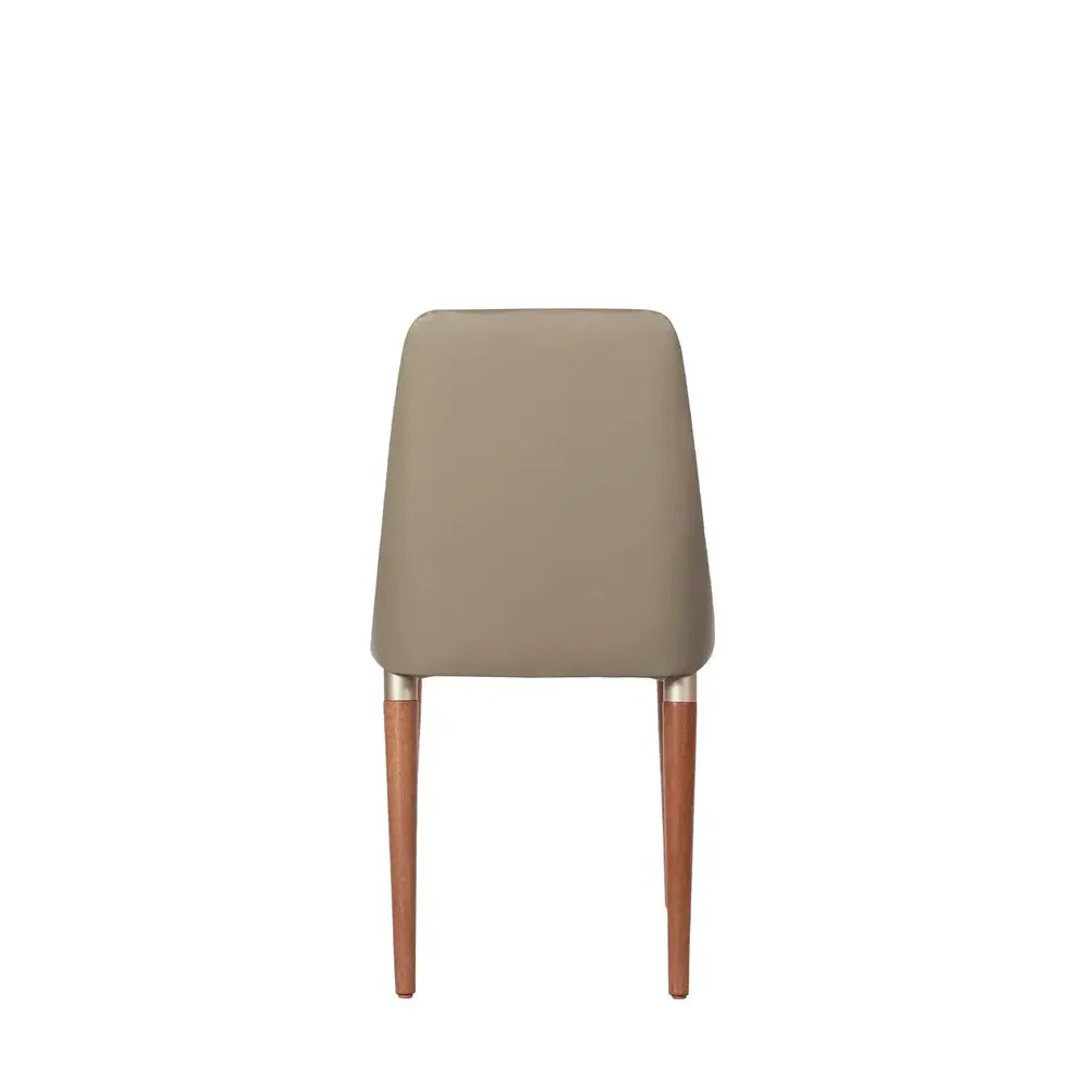 Conjunto de 6 Cadeiras de Madeira Maciça Estofada Lara - Natural c/ PU Fendi - Champanhe