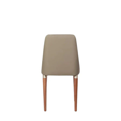 Conjunto de 6 Cadeiras de Madeira Maciça Estofada Lara - Natural c/ PU Fendi - Champanhe